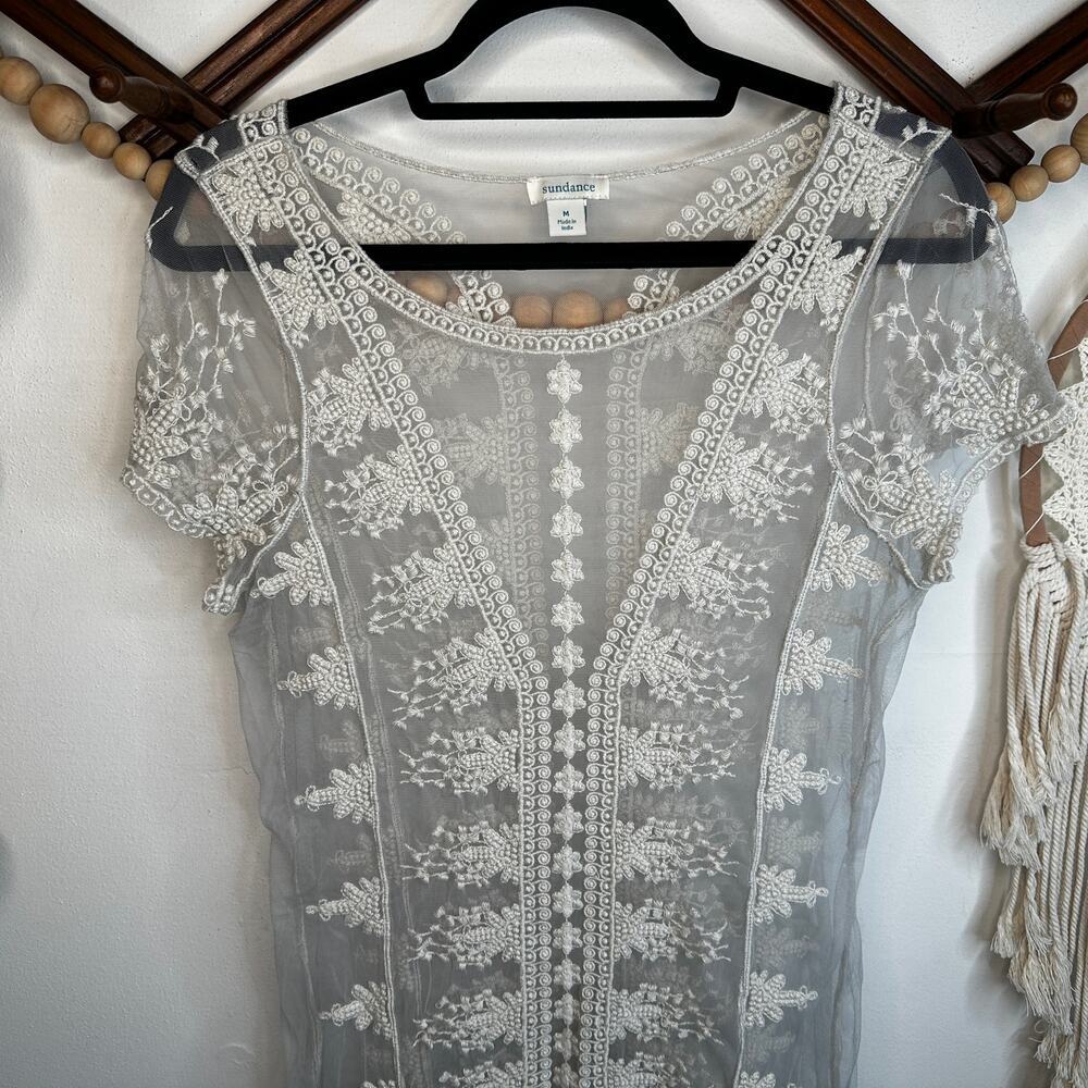 Sundance Dove Gray Lave Overlay Sheer Dress